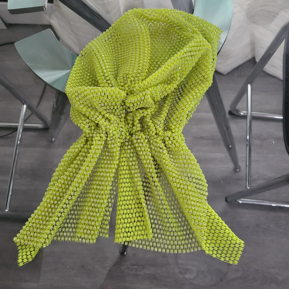 NIP Lime Green Beaded Headress Scarf